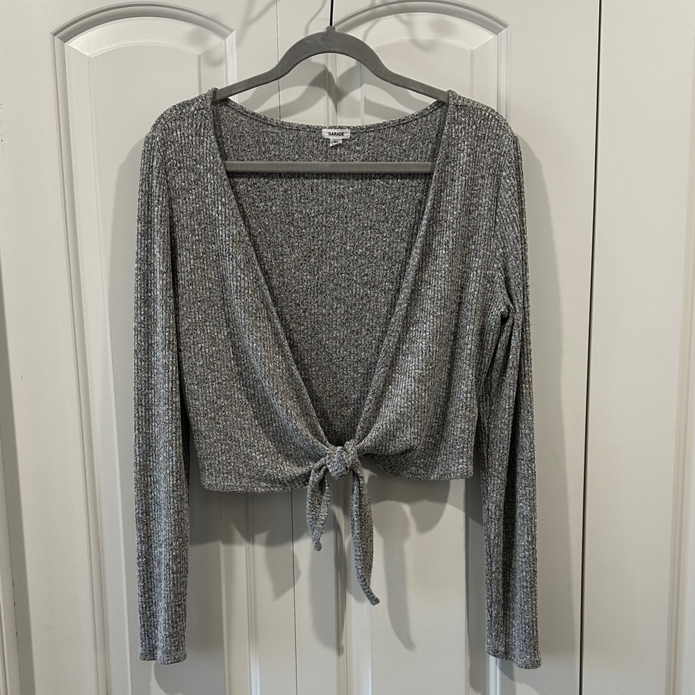 Garage Gray Tie-Front Sweater Size L